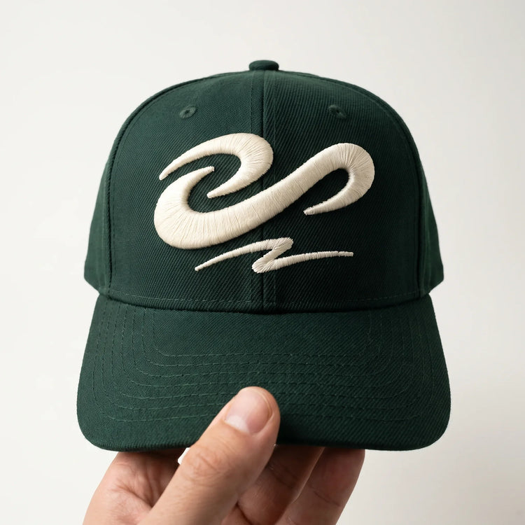 Embroidered logo stitched on a garment, close up