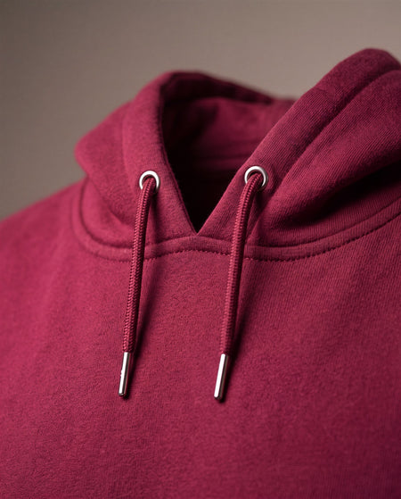 Hopper burgundy kids hoodie, fabric and construction close-up