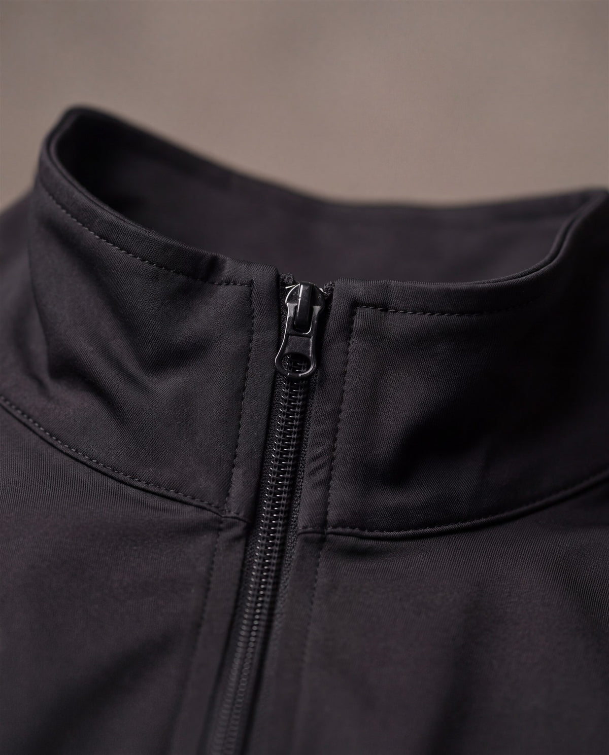 Hopper black zip jacket, zip and collar close-up