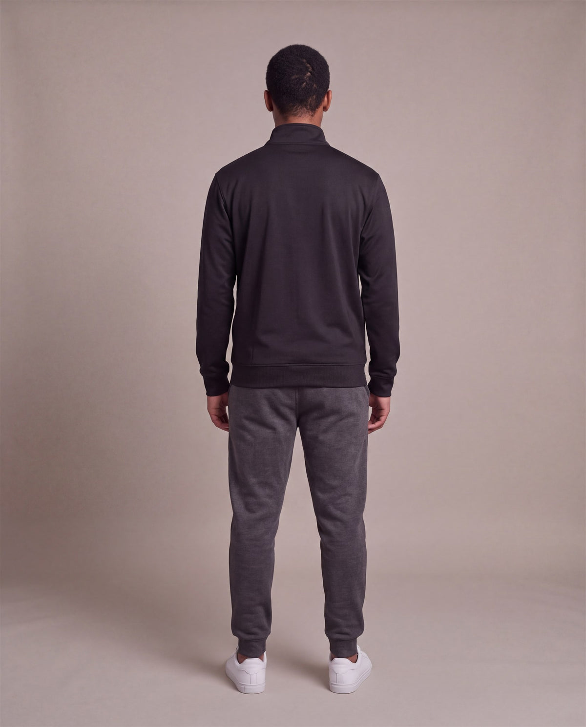 Hopper black zip jacket, worn by a model, back