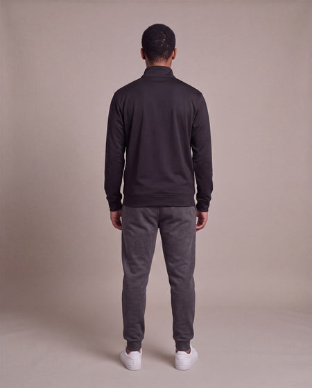 Hopper black zip jacket, worn by a model, back