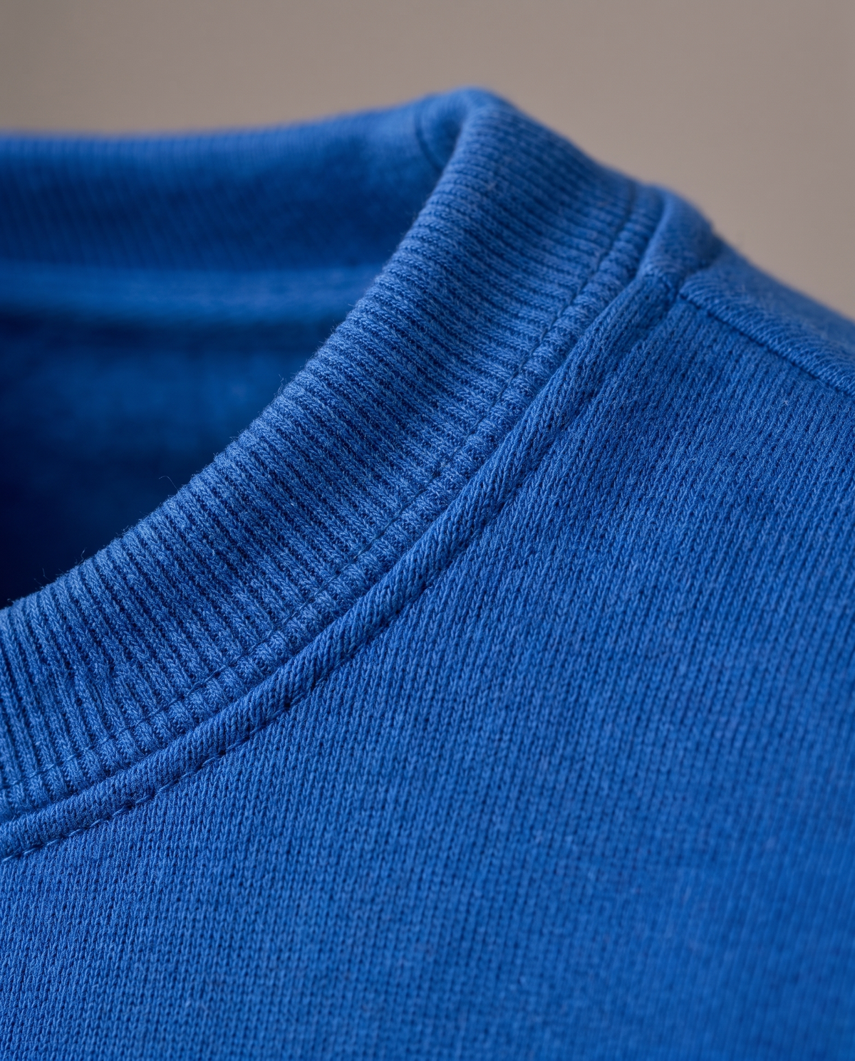 Hopper royal blue crewneck sweater, fabric and construction close-up