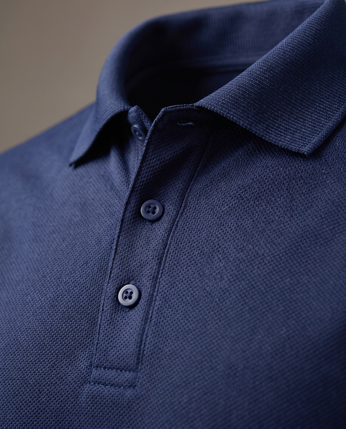 Hopper navy long-sleeve golf shirt, fabric and construction close-up