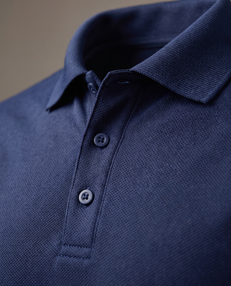 Hopper navy long-sleeve golf shirt, fabric and construction close-up