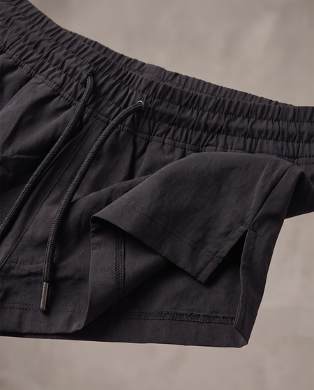 Hopper black sports shorts, fabric and construction close-up