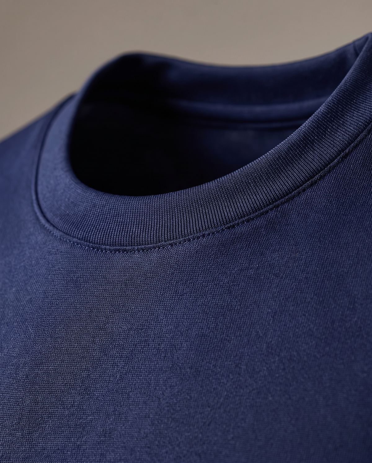 Hopper navy polyester t-shirt, fabric and construction close-up