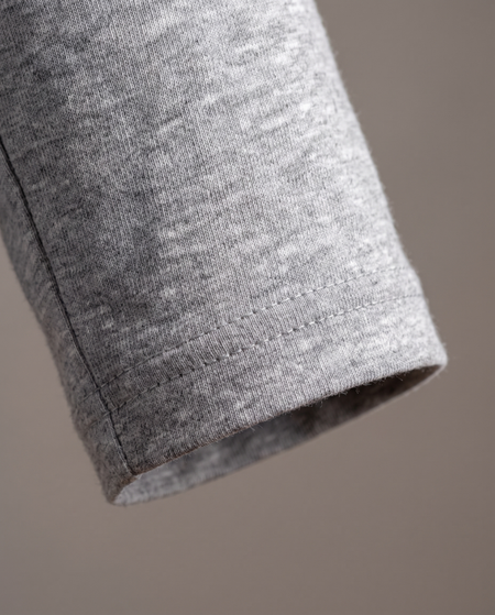 Hopper heather grey long-sleeve t-shirt, fabric and construction close-up