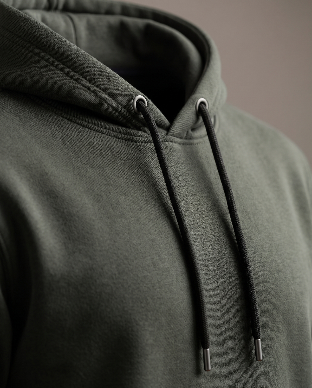 Hopper olive green 320gsm hoodie, fabric and construction close-up