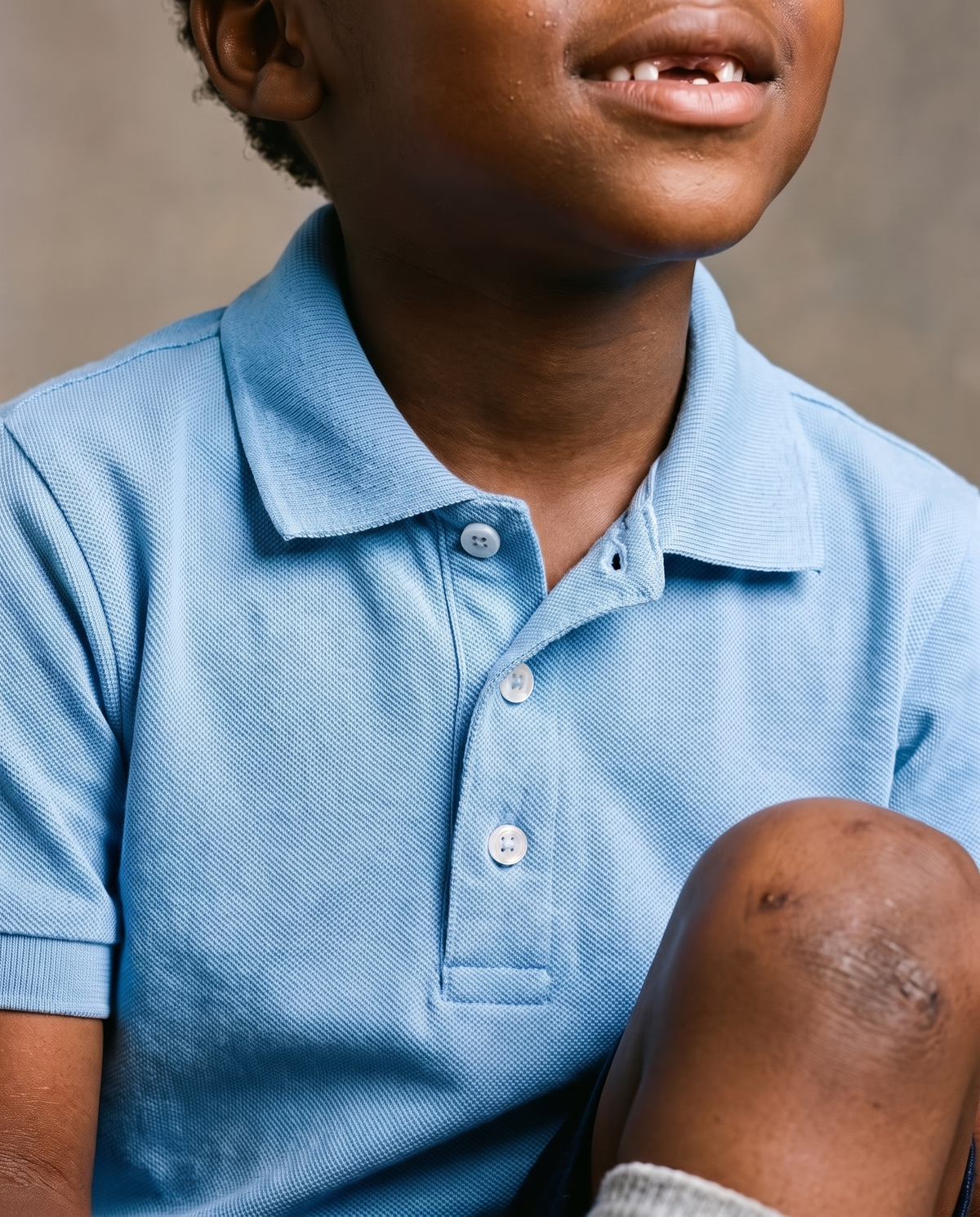 Hopper kids light blue golf shirt, fabric and construction close-up