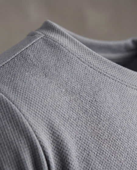 Hopper grey birdseye knit t-shirt, fabric and construction close-up