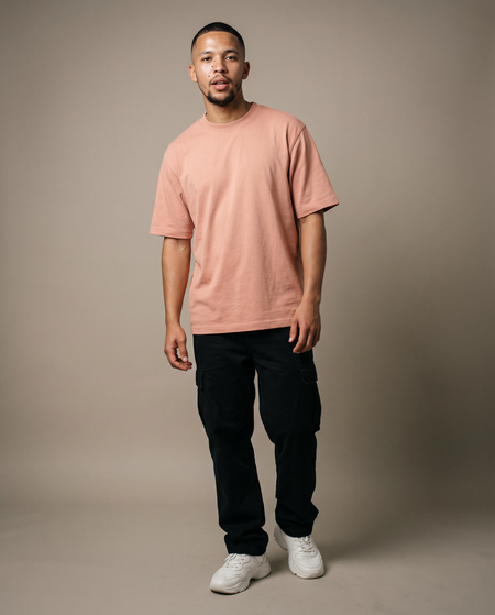 Hopper beige oversized t-shirt worn by a model, front view