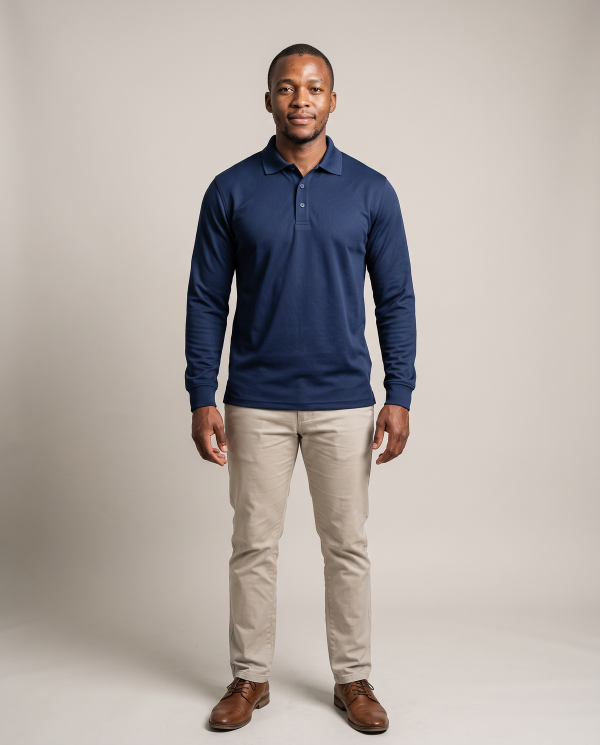 Hopper navy long-sleeve golf shirt worn by a model, front view