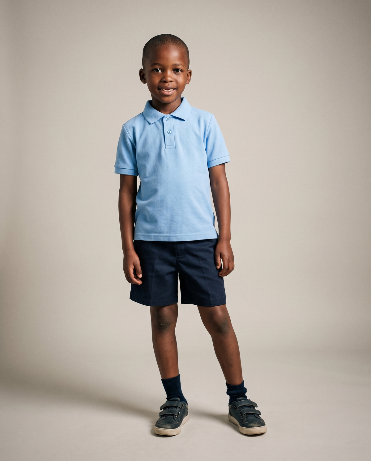 Hopper kids light blue golf shirt worn by a model, front view