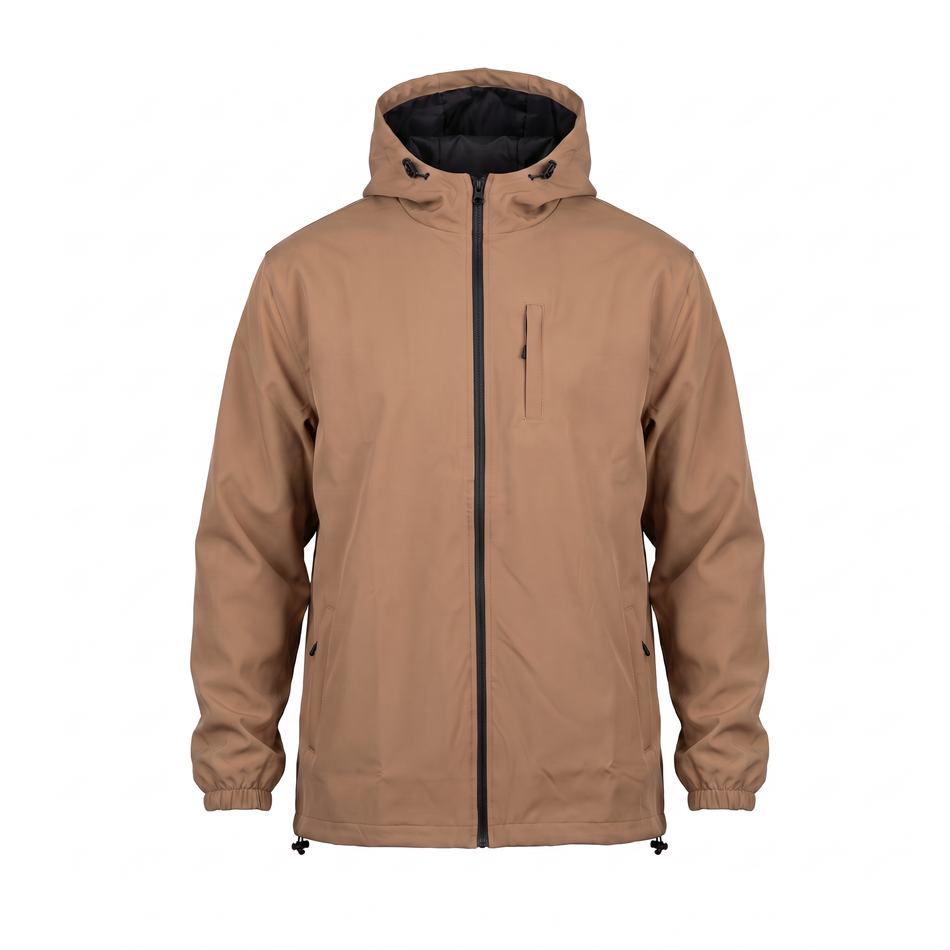 Hopper tan hooded windbreaker jacket, front